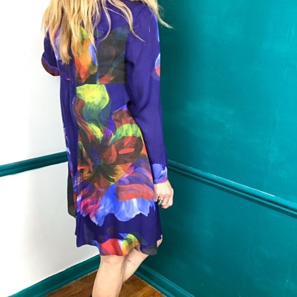 Leifsdottir 100% silk bold color swing dress - Picture 6 of 13